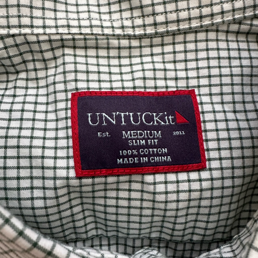 UNTUCKit Men's Light Green Checkered Shirt Medium Slim Fit - Picture 7 of 8